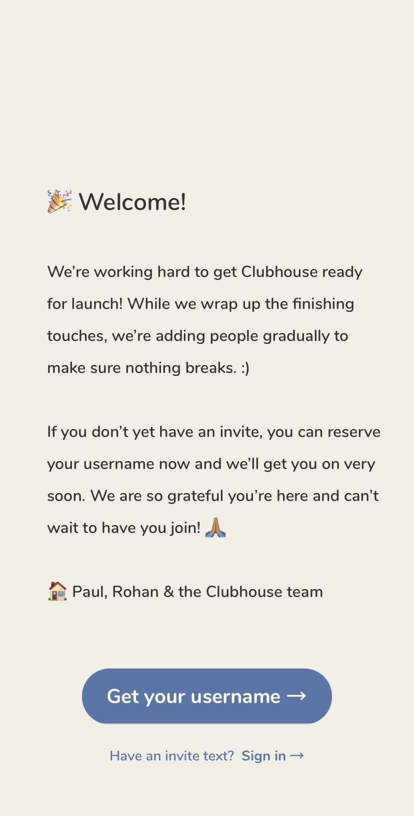clubhouse app welcome message