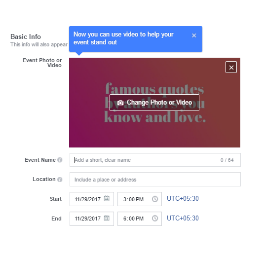 facebook post type create an event