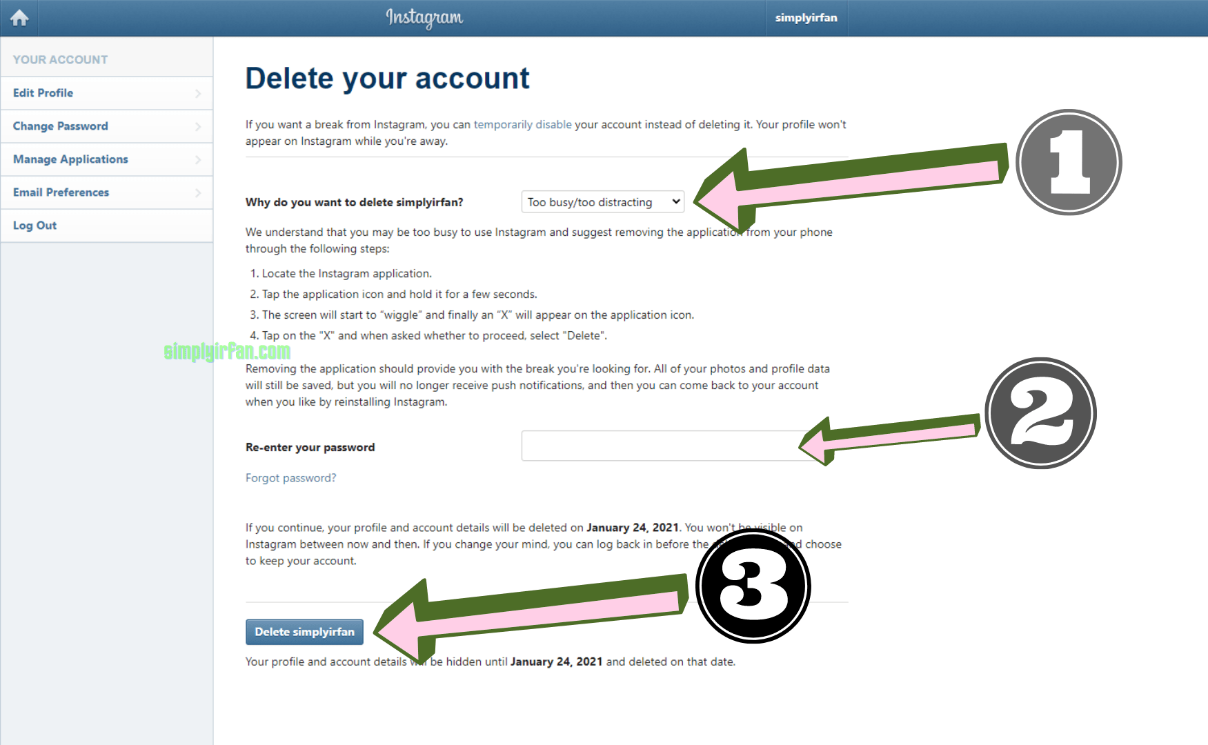 Delete Instagram account following these steps