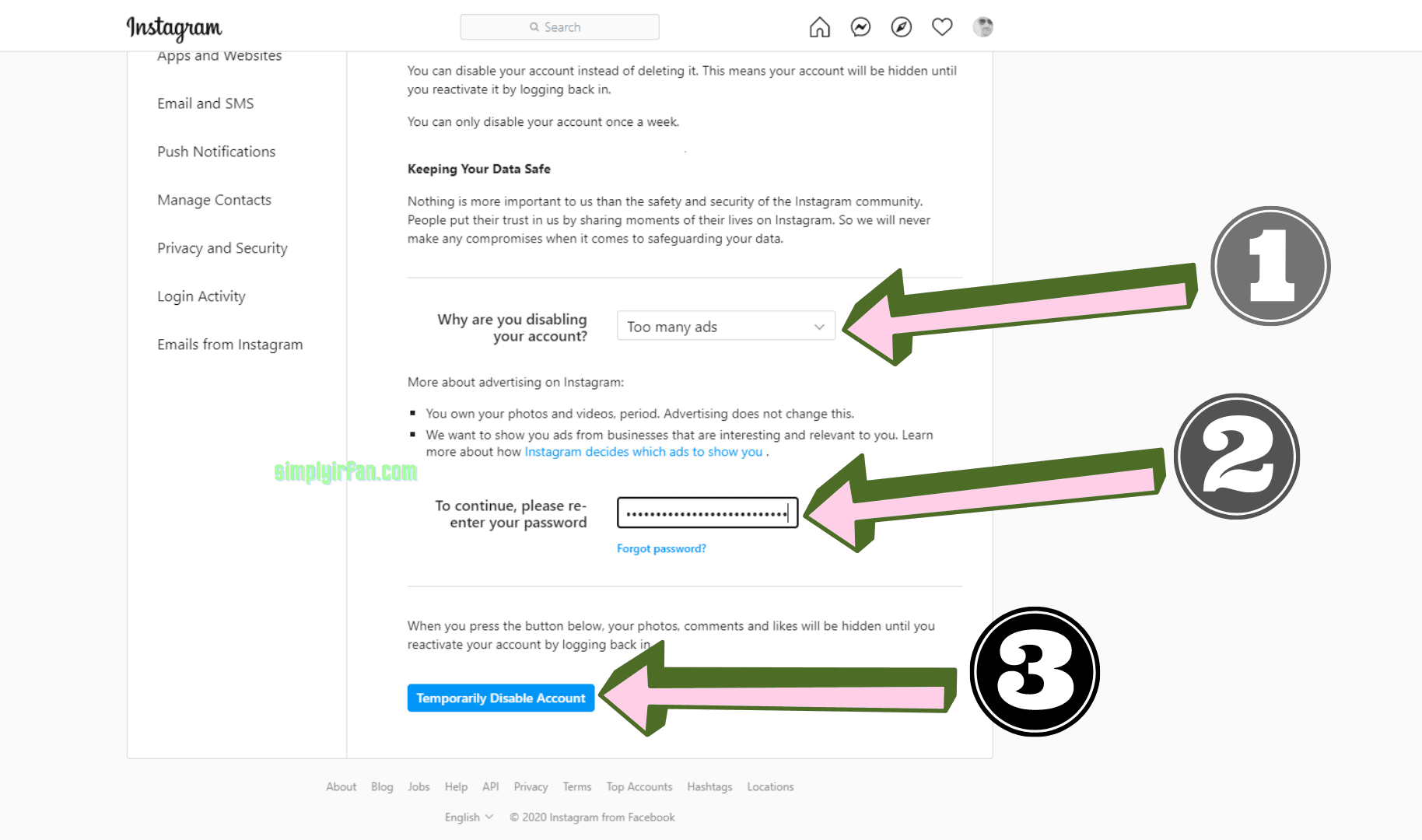 Disable Instagram account in 3 steps