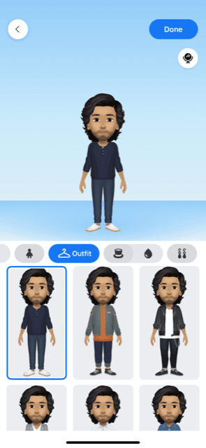 select Outfit in Facebook Avatar