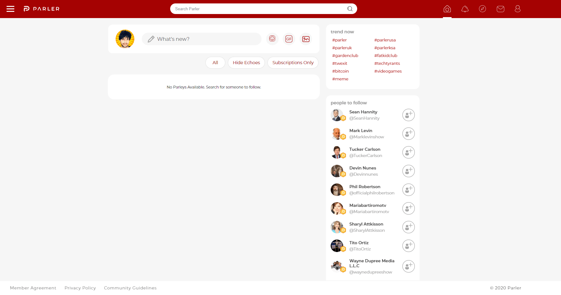 this is parler social media home feed