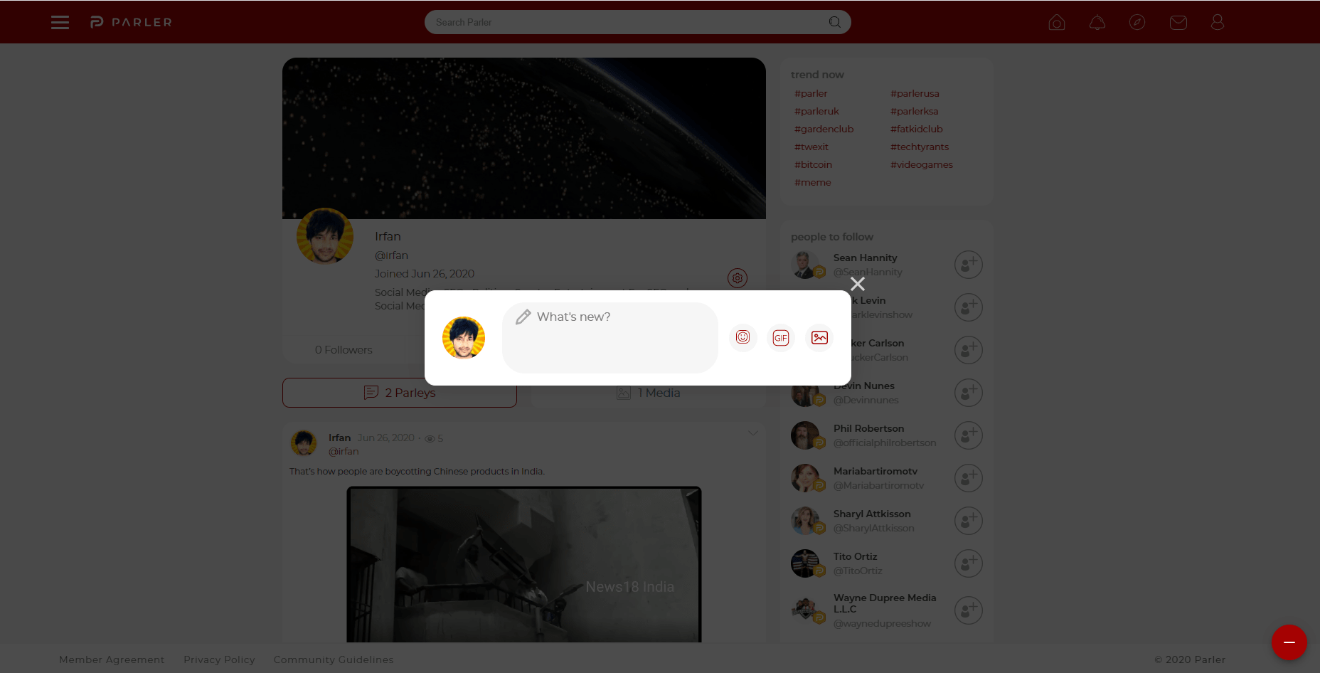 here you can create post on parler app
