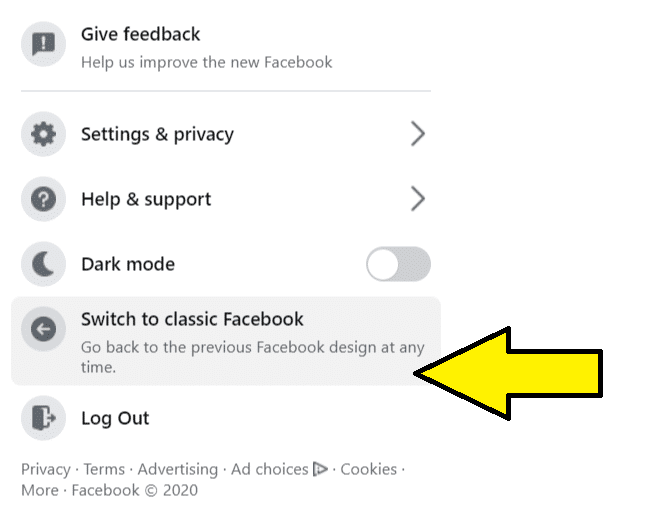 switch to classic Facebook step 2
