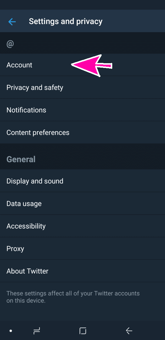 delete twitter account on android