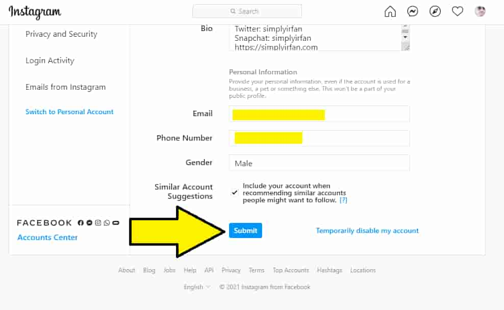 change Instagram username on desktop step 3