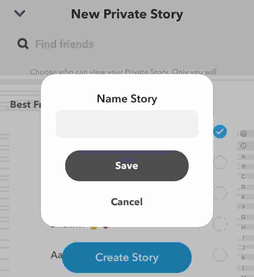 create new private story on snapchat steps