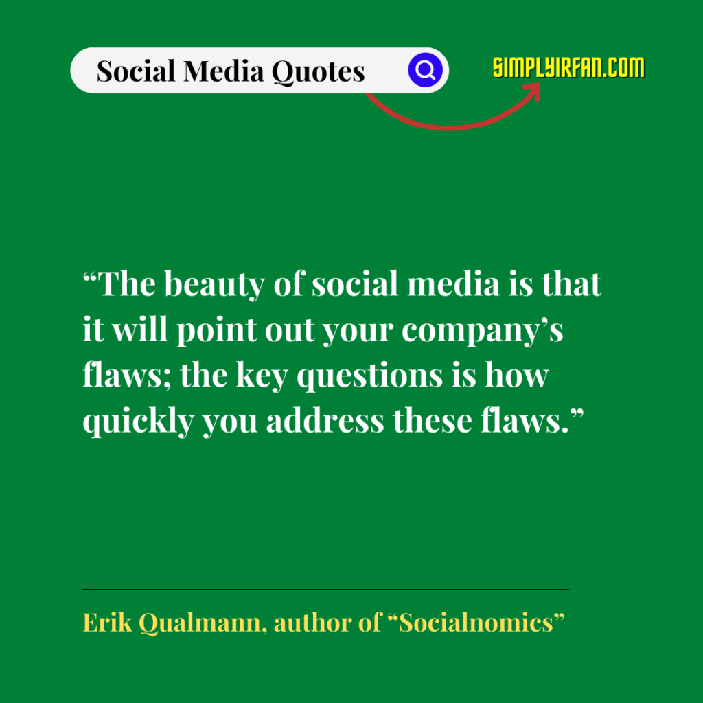 social media quotes: "The beauty of social media is that it will point out your company's flaws: the key questions is how quickly you address these flaws." Erik Qualmann, author of "Socialnomics"