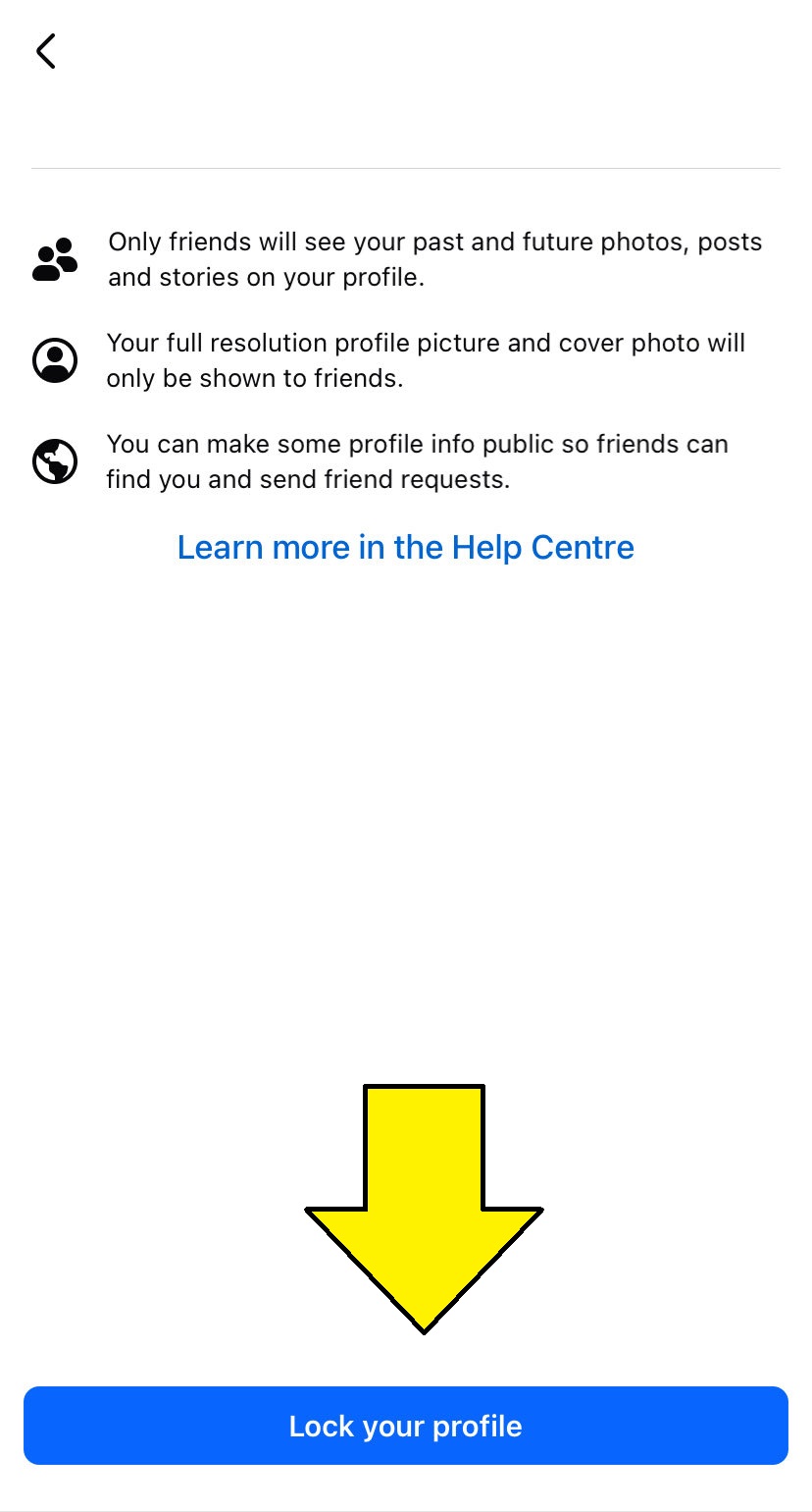 Lock your Facebook profile Confirmation Screen