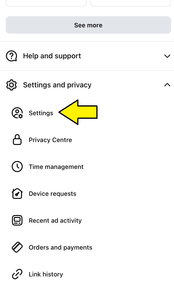 Facebook Profile Settings Menu