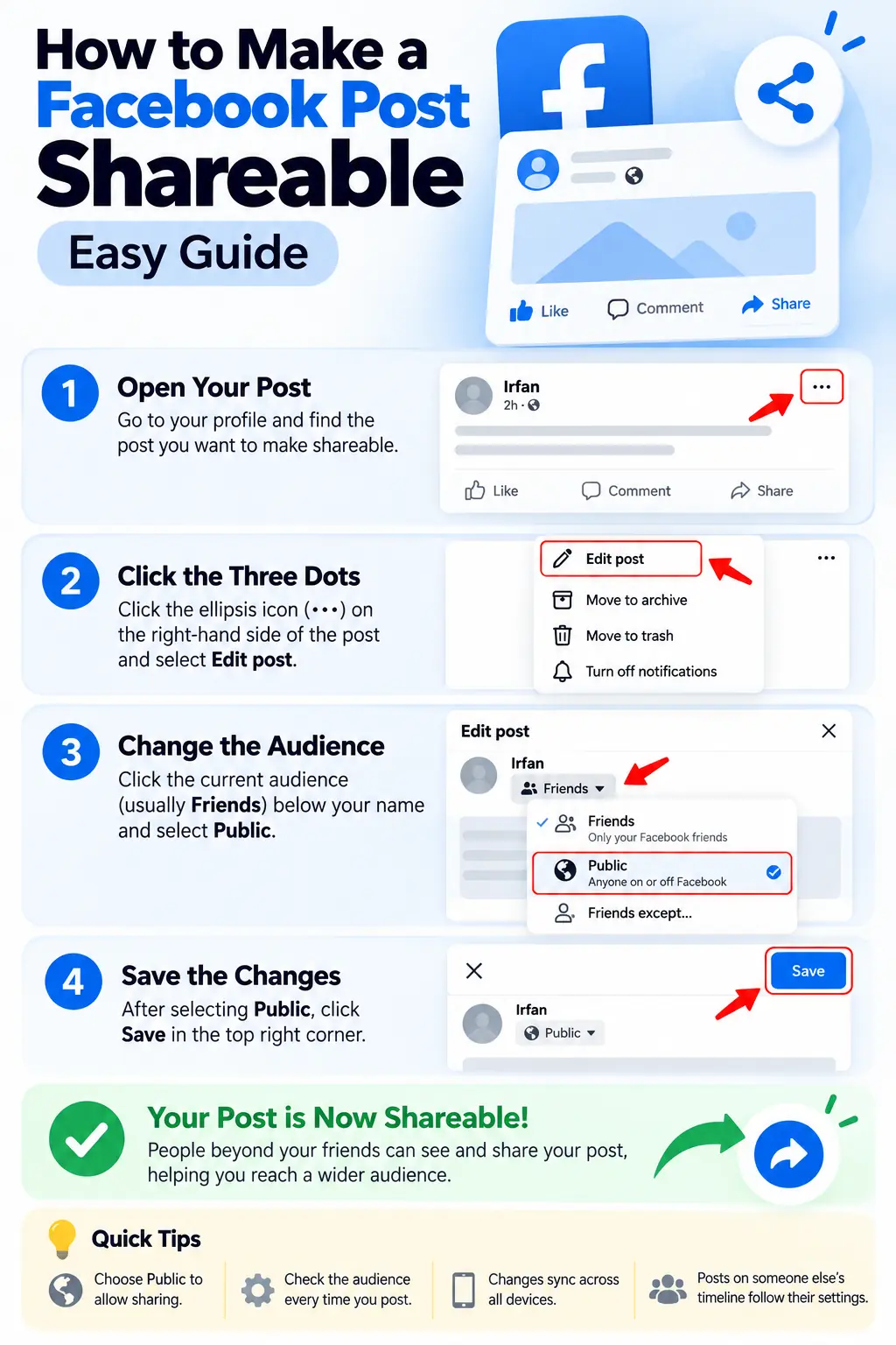 How to Make a Facebook Post Shareable (Easy Guide) 2 Easy Guide to Making Shareable Facebook Posts.