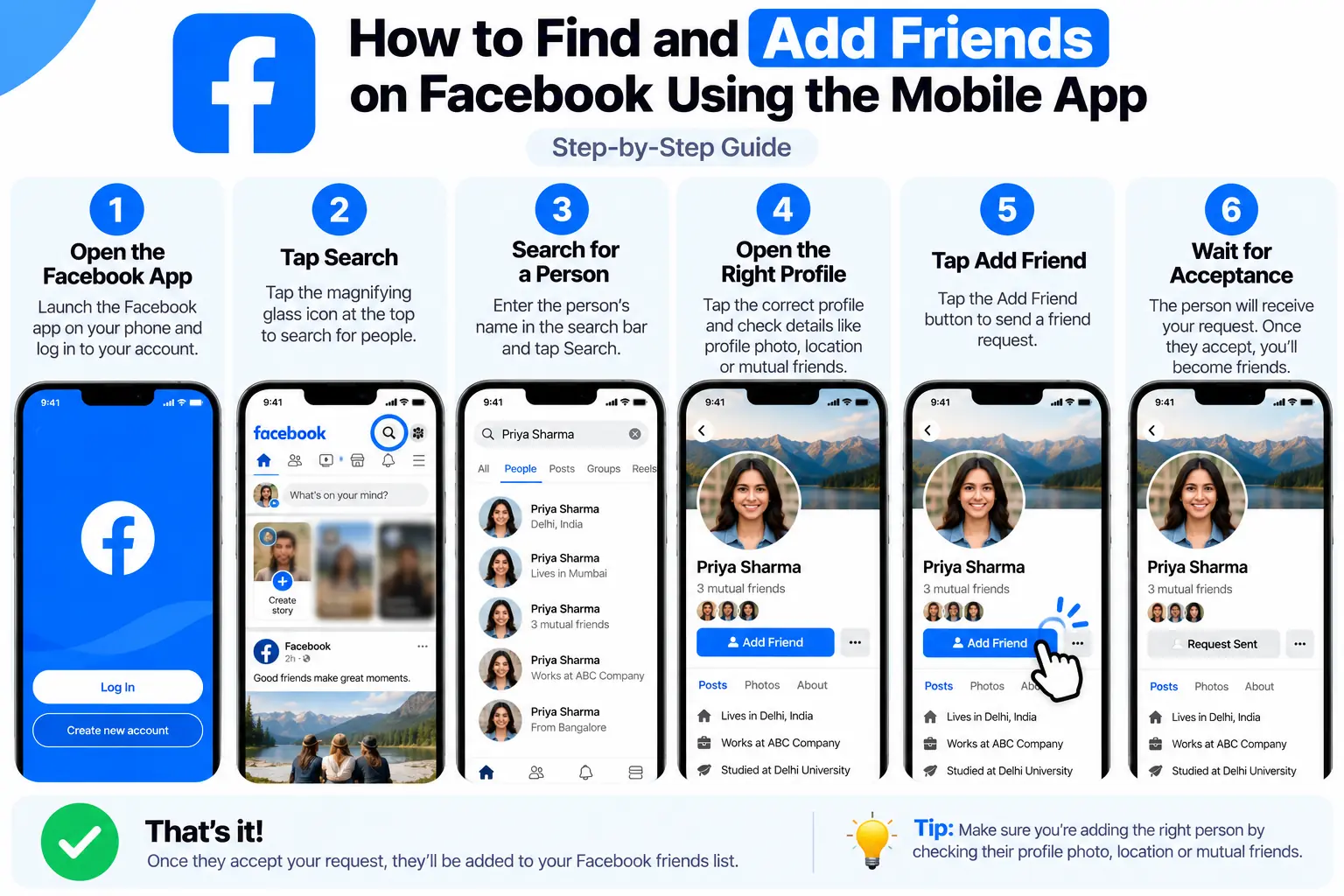How to Find and Add Friends on Facebook (Step-by-Step Guide) 2 How to find and add friends on Facebook using the mobile app.