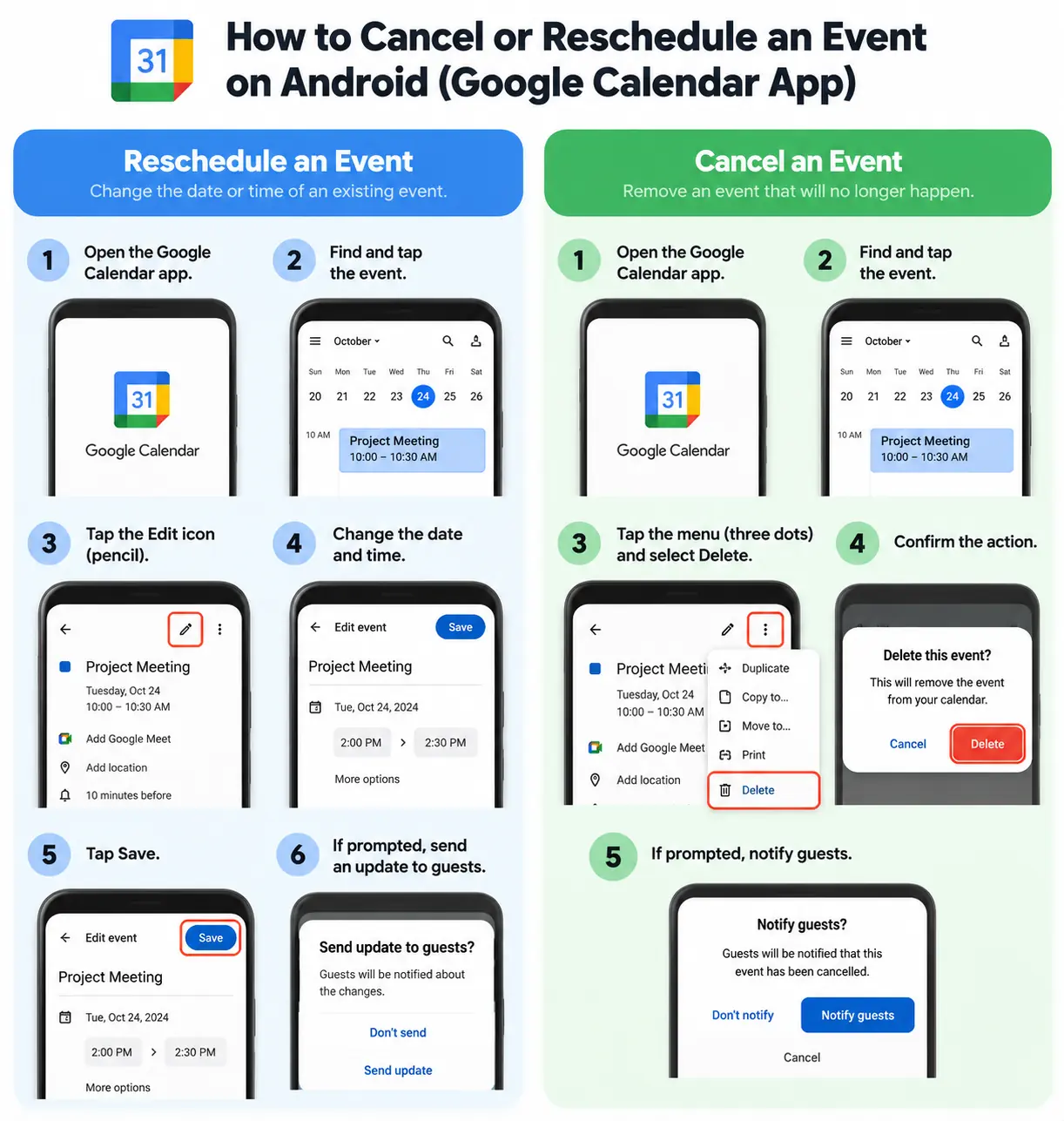 How to cancel a google calendar event and reschedule it 2 Google Calendar Event Guide on Android