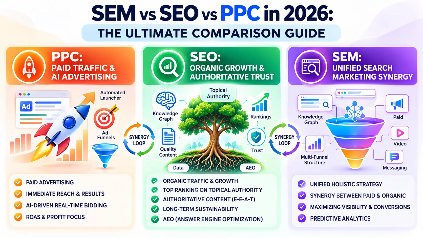SEM vs SEO vs PPC: Key Differences, Benefits & Best Strategy