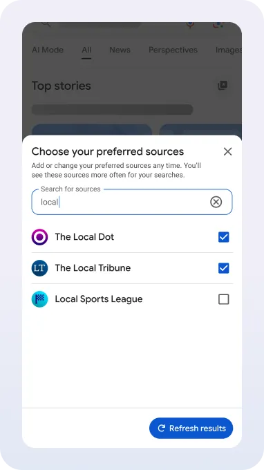 Pick the sites you want to follow from the list that appears.