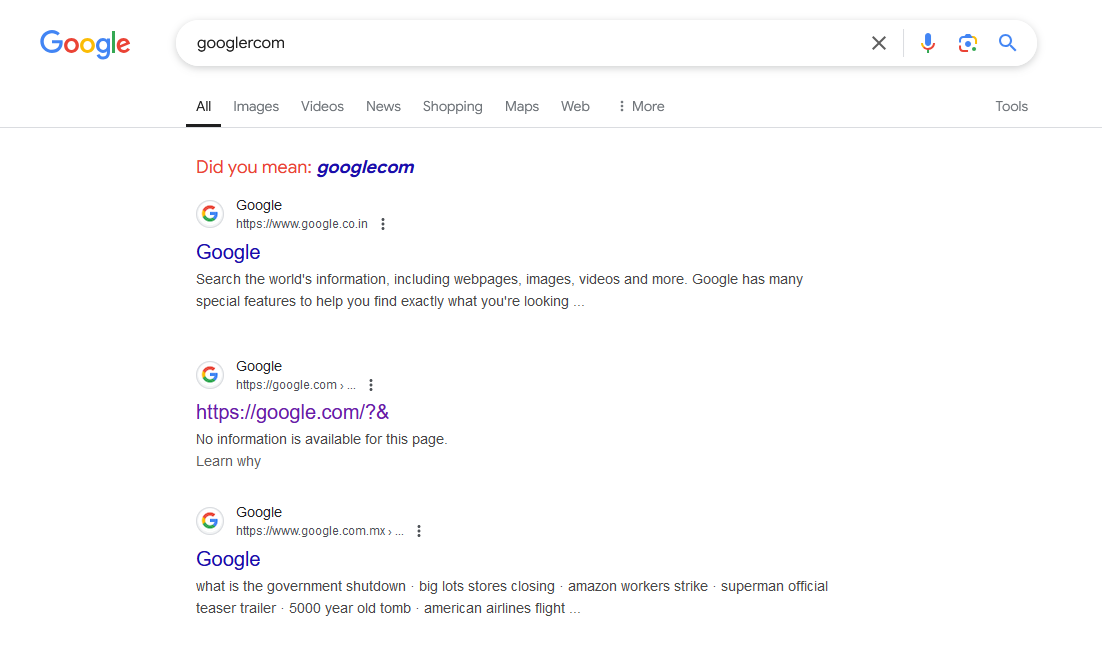 searching for googlercom on Google on December 21, 2024