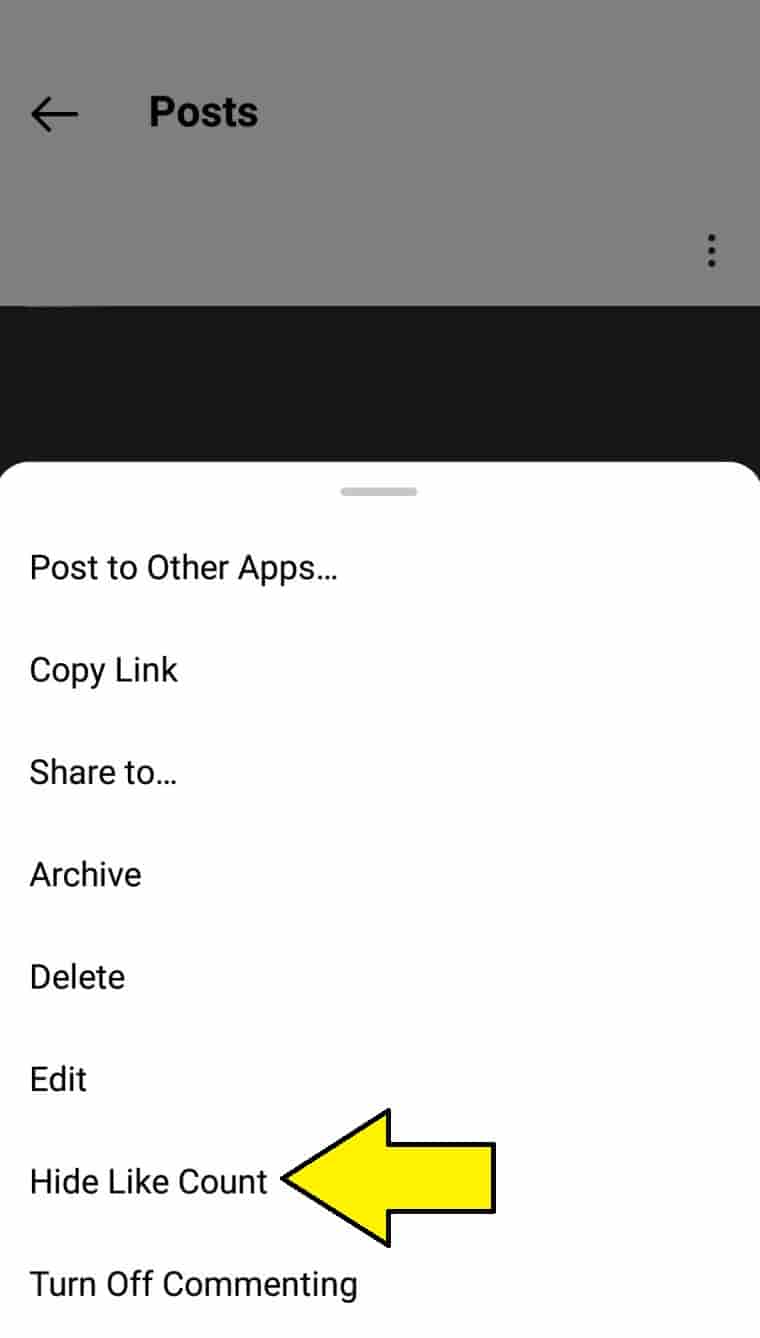 hide likes on instagram after sharing a post on android phone step 2