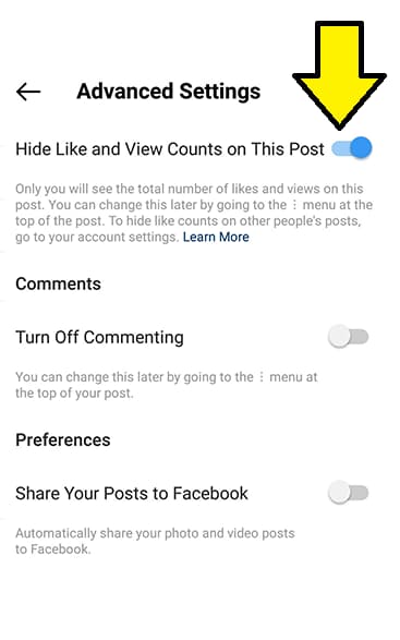 hide likes on Instagram on android phone