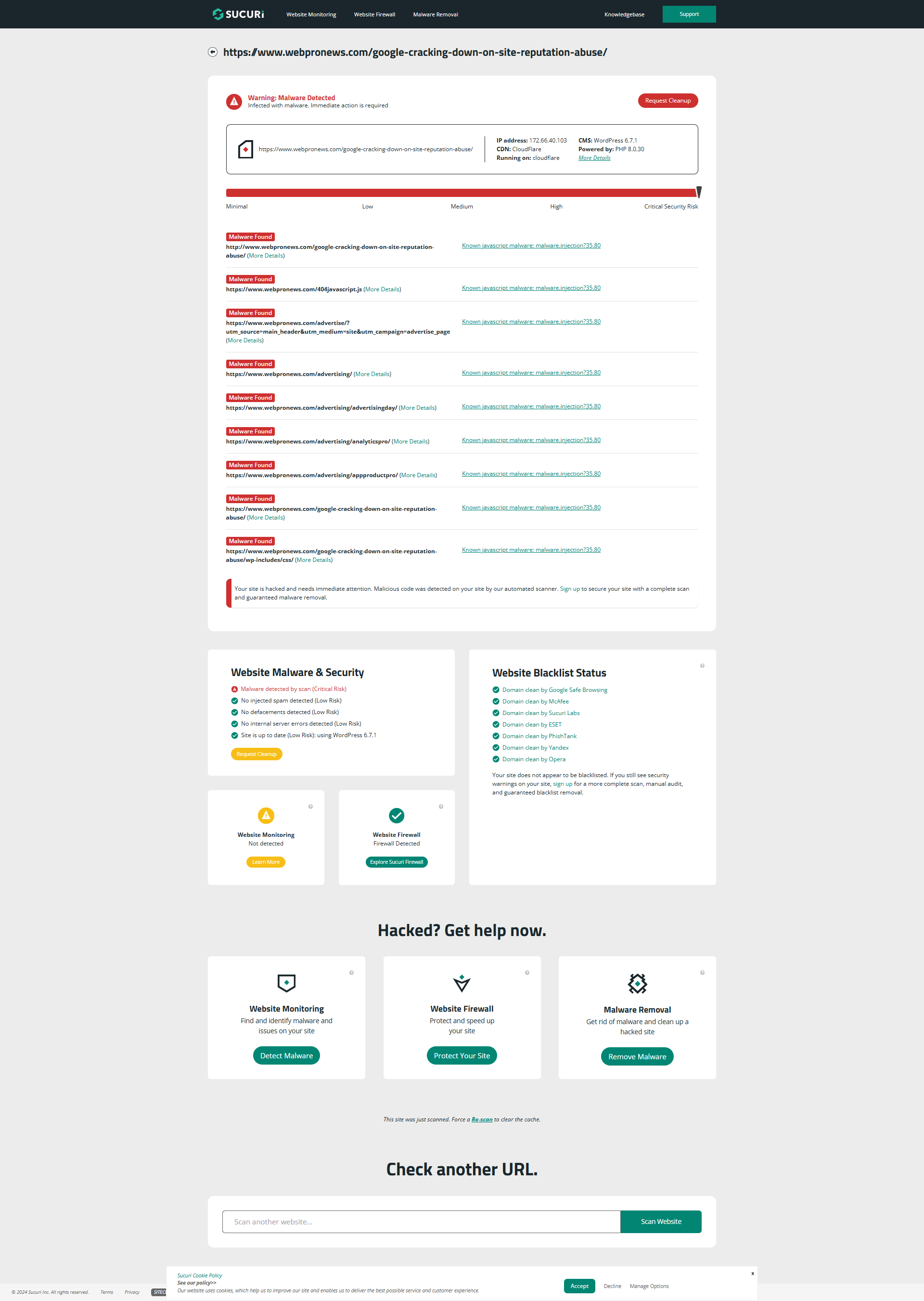 Malware Detected by sucuri