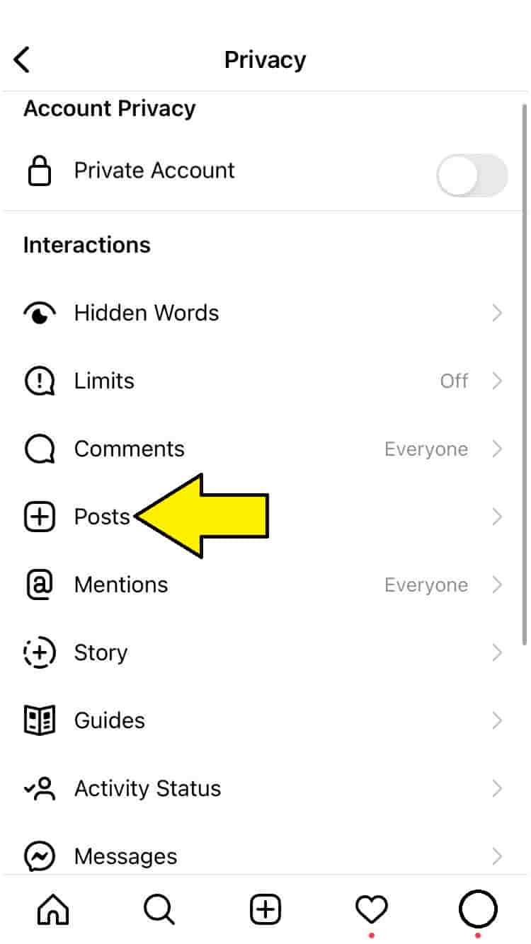 turn off instagram likes on others posts: Go to to "Settings," "Privacy," and "Posts."
