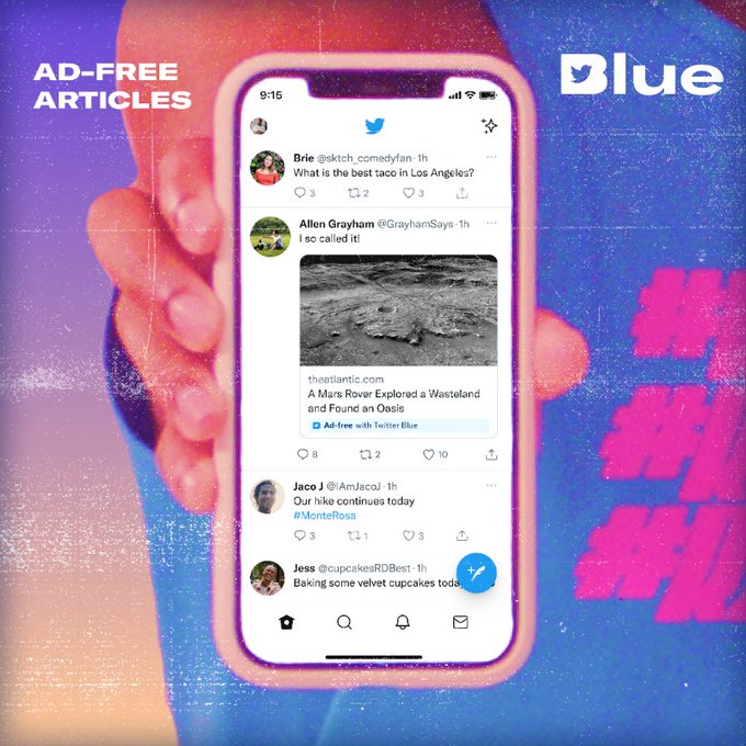 ad-free articles: twitter blue service