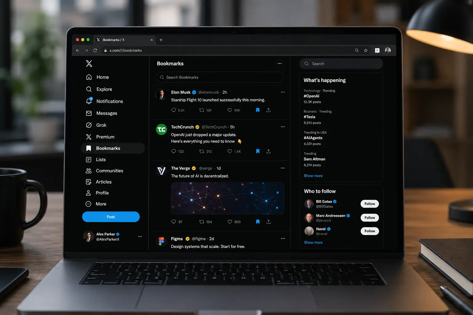 Bookmarks option in the left navigation menu on the desktop version of X.
