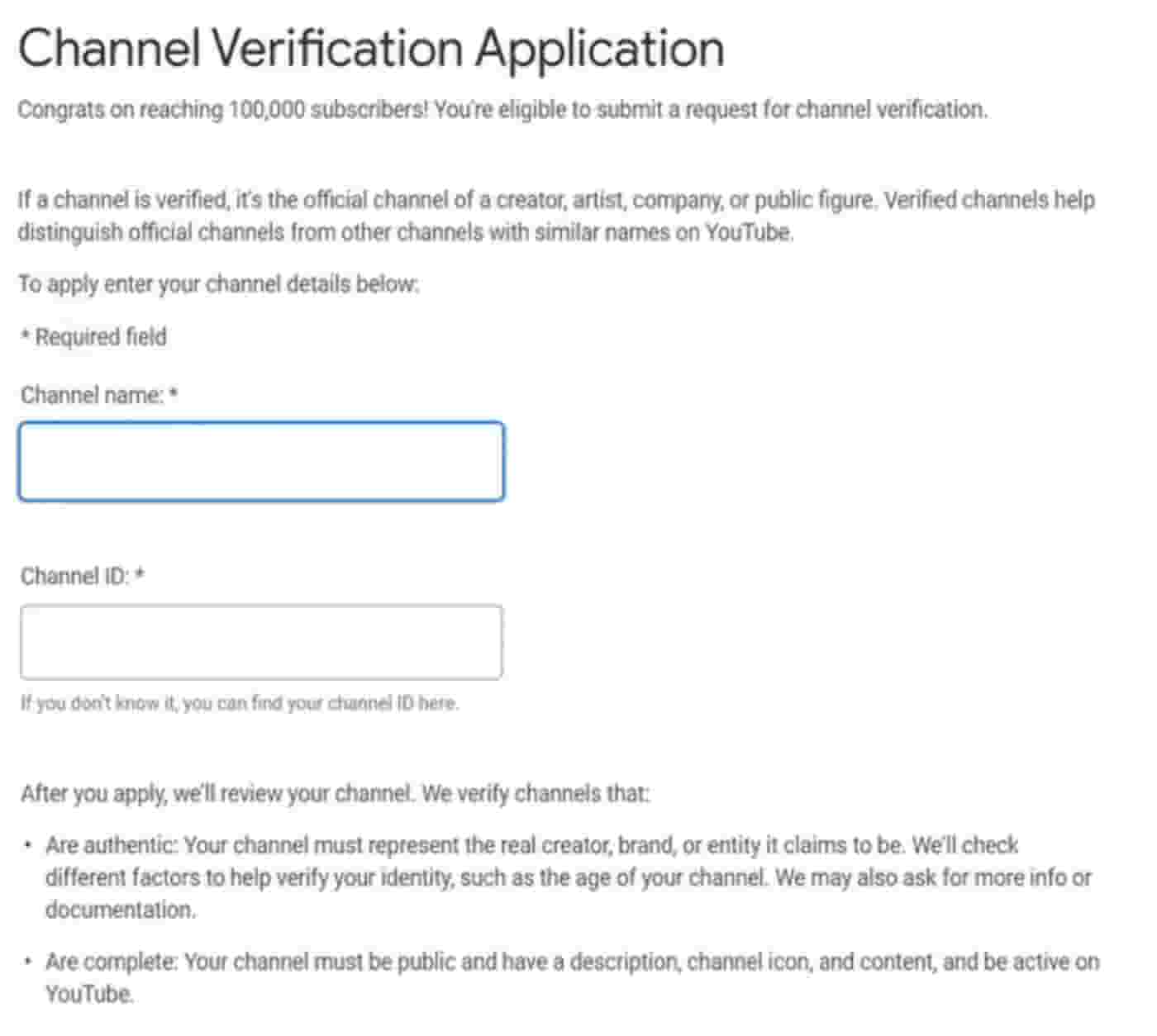 YouTube channel verification process