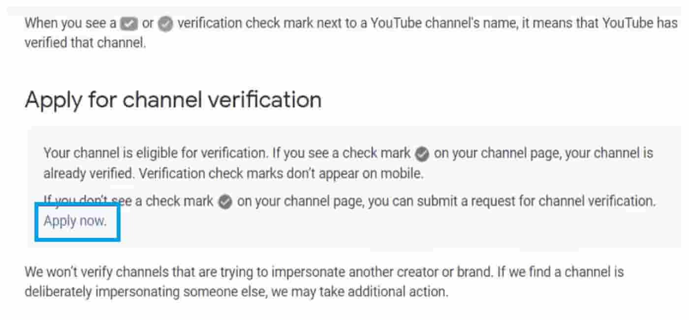 YouTube channel verification process