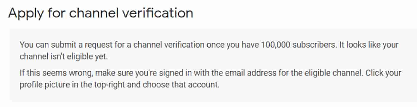 YouTube channel verification process